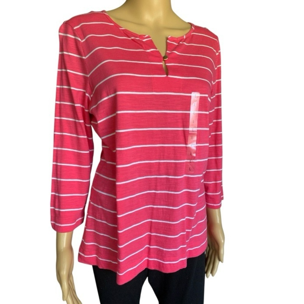 JONES NEW YORK Women’s 3/4 Sleeve One Gold Button Henley Lightweight All Cotton